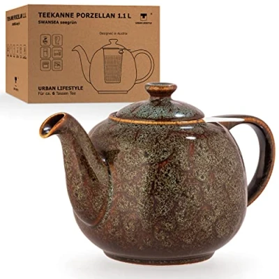 Image of Teapot with Infuser Swansea Sea Green 1.1 L Filter, Made of Porcelain by Urban Lifestyle, a drip Free teapot. Infuser.