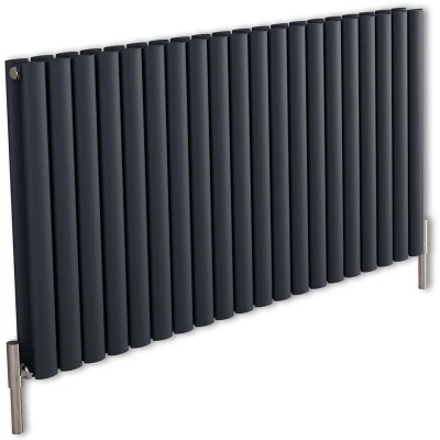 Image of Milano Aruba Ayre Anthracite Horizontal Double Oval Panel Aluminium Radiator 600mm x 1190mm