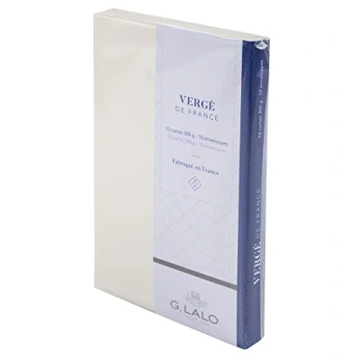 Image of Clairefontaine Ref 25100L G.Lalo Correspondence Writing Set Includes 10 x 10.3 21.3cm, 300gsm Cards + 11 22cm Lined Gummed Envelopes French Laid Paper White