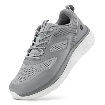 Image of FitVille Mens Extra Wide Fit Walking Trainers, Running Shoes Lightweight Casual Outdoor Sneakers with Arch Support for Heel Pain Relief, Grey, 7 UK