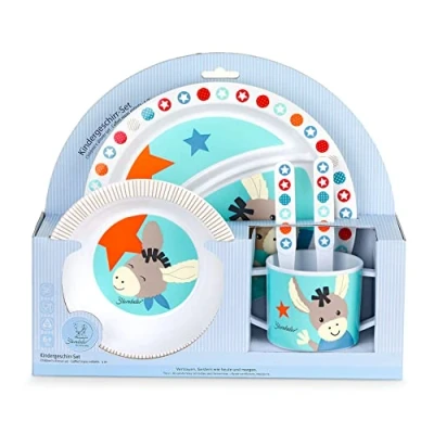 Image of Sterntaler Emmi Crockery Set Plate, Bowl, Cup, Spoon, Fork, Age 6 Months + Light Blue/Multicoloured