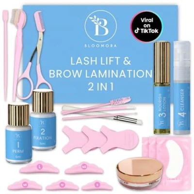 Image of Lash Lift Kit + Brow Lamination 2 in 1 Solution At Home Lasts 6 8 Weeks 15 Applications DIY Perm for Eyelashes and Brows