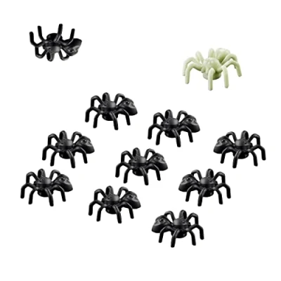 Image of LEGO Animal Halloween Accessory 10 Black Spiders 🕷 (with Bonus Glow in The Dark Spider)