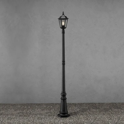 Image of Konstsmide Firenze Post Single Column Outdoor Light / 2.1m High 1 x 100 W E27 Max Lamp Clear Glass Aluminium IP43 Outside Matt Black