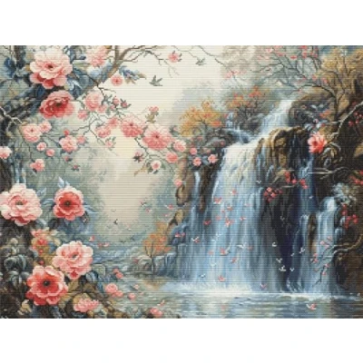 Image of Luca S Petit Point Kit Gold Crystalline Waterfall, G708, Counted Cross Stitch for Adults, Needlecraft and Embroidery