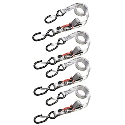 Image of Master Lock 3062EURDAT Tie Down Strap with Hooks and Buckle, Grey, 1,80m x 25mm Straps, Pack of 4