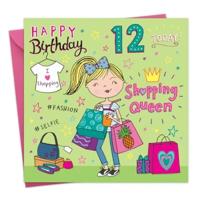 Image of Twizler 12th Birthday Card for Girls Shopping Age 12 Happy Girl Daughter Year Old Childrens Granddaughter Twelve Tween