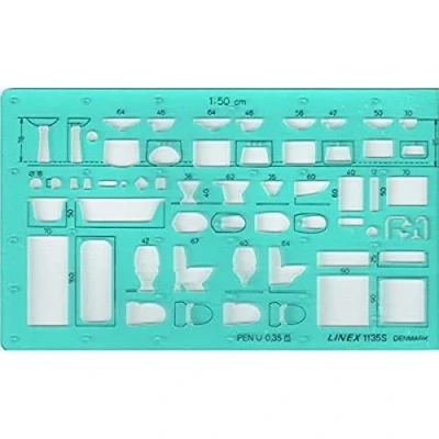 Image of Linex 1135S Sanitary Template, Scale 1:50, Ink Nubs, 165 x 95 mm, Engineering, Drawing Template
