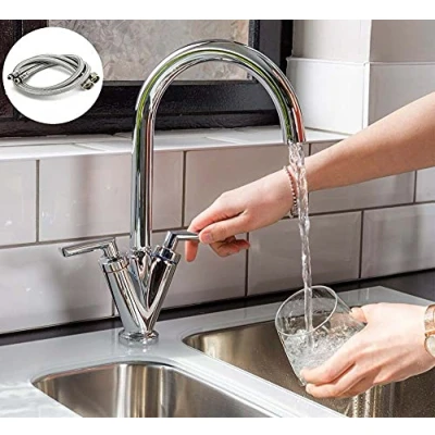 Image of Kitchen Sink Mixer Tap Swivel Spout Dual Lever Faucet Monobloc Hot &amp; Cold Taps 360 Modern Chrome Mono Basin