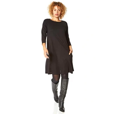 Image of Roman Womens A Line Pocket Detail Swing Dress Black Size 20 UK