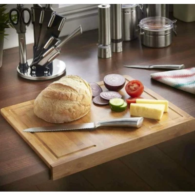 Image of Marco Paul Bamboo Chopping Board with Over Counter Edge Extra Large Durable Cutting 45cm x 35cm Cookware Kitchenware Kitchen for Meat Vegetables &amp; Cheese Drip Groove