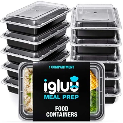 Image of Igluu Meal Prep 1 Compartment BPA Free Reusable Containers Plastic Food Storage Trays with Lids Microwavable, Freezer and Dishwasher Safe Stackable Bento Lunch Boxes (28 oz, 10 Pack)