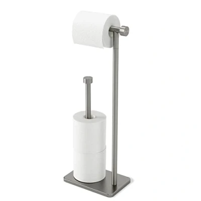 Image of Umbra Cappa Freestanding Toilet Roll Holder with Storage for Spare Rolls, Nickel, One Size