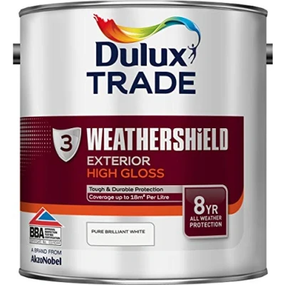 Image of Dulux Trade Weathershield Exterior High Gloss, Pure Brilliant White 2.5L