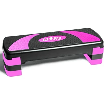 Image of Lions Adjustable Workout Aerobic Stepper 3 Level Height Deck Riser, Yoga Fitness Step, Non Slip Platform, Home Gym &amp; Extra Risers Options (Pink)