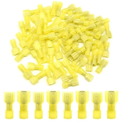 Image of Hocansen 100 Pieces Spade Connectors Insulated Male and Female Wire Crimp Terminal Kit (Yellow/NLS)
