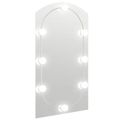 Image of vidaXL Wall Mounted Mirror with LED Lights, 90x45 cm, Glass Arch, USB Interface, Minimalist Design, Space Saving Silver