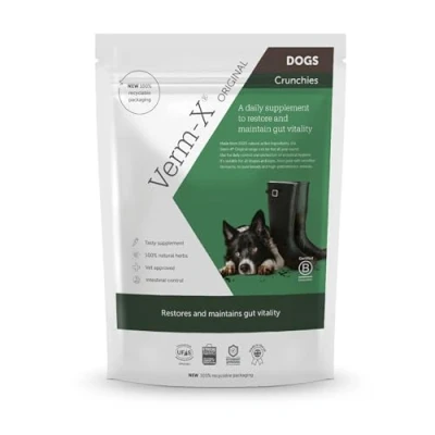 Image of Verm X all Natural Dog Treat Supplement, Original Crunchies for Dogs, Supports Intestinal Hygiene &amp; Gut Vitality, Wormwood Free Recipe and Vet Approved 325g Suitable Dogs