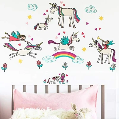 Image of Tyrrell Katz Kids Unicorns Printed Wall Stickers Matt Finished Funny Decal Children&#039;s Home Room Decoration 2 Sheets / 50 x 70 cm Each