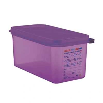 Image of Araven Allergen Polypropylene Plastic 1/3 Gastronorm Sized Food Storage Container with Airtight Lid Included Purple Capacity: 6 Litre CM788