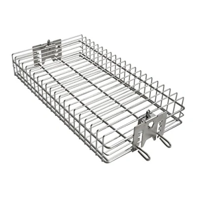 Image of onlyfire BRK 6042 Stainless Steel Flat Spit Rotisserie Grill Basket Fits 1/2 Hexagon, 3/8&quot; Square &amp; 5/16&quot; Rods