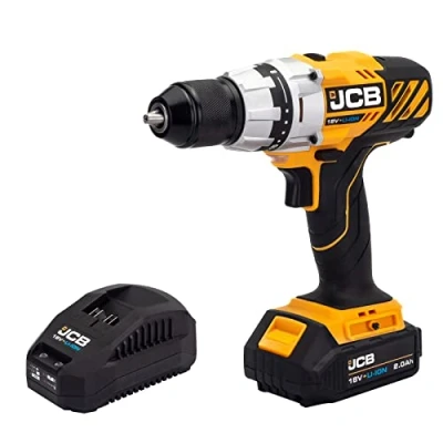 Image of JCB 18V Cordless Drill Driver, 2.0Ah Battery, Fast Charger, Variable Speed &amp; 16+1 Position Torque, LED Light, 13mm Keyless Chuck, Belt Clip Rubber Grip Overmould, 3 Year Warranty
