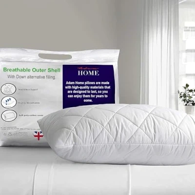 Image of Adam Home Pillow 1 Pack Hotel Quality with Quilted Cover Premium Filled Pillows for Stomach, Back and Side Sleeper Pillow, Down Alternative Bed Soft Hollow Fiber