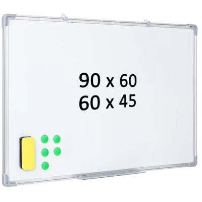 Image of Magnetic Whiteboard Dry Wipe White Board 60 x 45cm Aluminium Frame Home Office and School