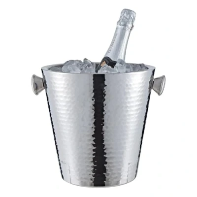 Image of Buckingham Stainless Steel Double Wall Insulated Champagne/Wine Bottle Bucket 4.8 L, 22.5 cm (Hammered Effect)