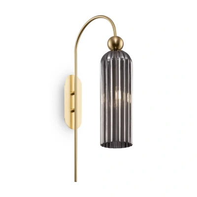 Image of Antic Modern Wall Lamp Gold, Glass Grey Shade