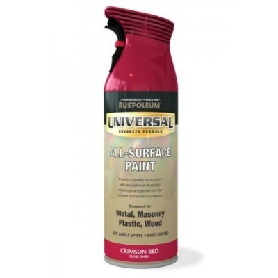 Image of Rust Oleum Universal All Surface Spray Paint 400ml Any Angle Crimson Red Gloss (2 Pack)