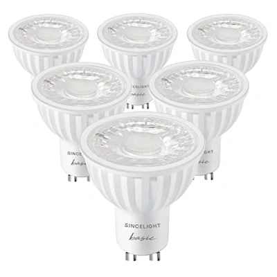 Image of SINCELIGHT GU10 LED Spot Light Bulb 60 Beam Angle Moderate Focus Reflector, 6W, RA≈92, Warm White 2700K, Non Dimmable, 500 Lumens Equivalent to 50W Halogen, Pack of 6