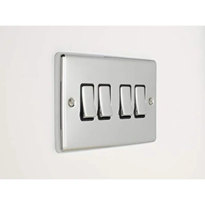 Image of Enhance Decorative 4 Gang Switch Polished Chrome Finish With Black Trim