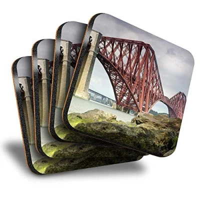 Image of Destination Vinyl ltd Great Coasters (Set of 4) Square Scottish Forth Road Bridge Scotland Drink Glossy Coasters/Tabletop Protection for Any Table Type #16231