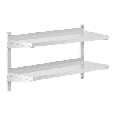 Image of Royal Catering Stainless Steel Wall Shelf Kitchen Commercial 2 Shelves 40x100cm RCWR 1000.3 (20kg/Shelf, Total Capacity 40kg, Thickness 3.5cm)