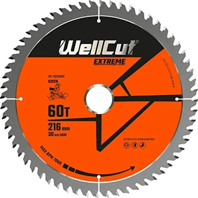 Image of WellCut TCT Extreme Wood Plunge Saw Blades 216mm 30mm Bore 24T, 48T, 60T (60 Teeth)