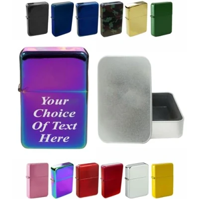 Image of Personalised Engraved Lighter for Birthday, Fathers Day, Anniversary, Choice of Colours With Luxury Gift Tin Packaging (Rainbow)