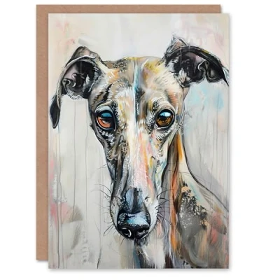 Image of Artery8 Greyhound Whippet Dog Lover Cute Pet Portrait Greeting Birthday Card Him Her All Blank