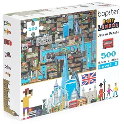 Image of 500 Piece Jigsaw Puzzles for Adults and Kids 8 bit Retro Style London Pieces Map Puzzle Made with 100% Recycled Cardboard Level 2 by bopster