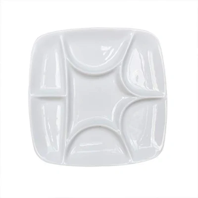 Image of Yuauy 5.7&quot; Diameter 7 Well Square Paint Palette Glazed Watercolor Painting Mixing Ceramic Porcelain Oil