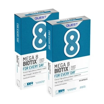 Image of Quest Mega 8 Biotix Probiotic Capsules 30 Billion CFU for Immune &amp; Digestive Support. Helps Restore Gut Friendly Bacteria Regulate Responses. (30 x 2 Pack)