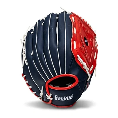 Image of Franklin Sports Baseball and Softball Glove Field Master Mitt, Red, White, Blue, 14.0&quot;