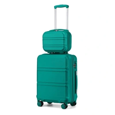 Image of Kono Luggage Sets of 2 Piece Lightweight 20 inch ABS Hard Shell Travel Carry on Suitcase with TSA Lock + 12 Portable Hand Cabin Case (Turquoise)