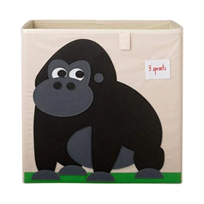 Image of 3 Sprouts Toy Storage Cube 13 inch Kids Box Collapsible Fabric Organiser Bin for Nursery, Children’s Room, Playroom, Gorilla