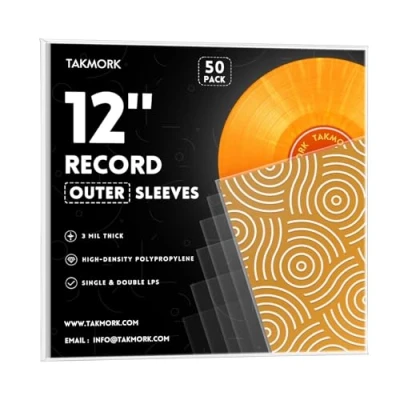 Image of TAKMORK 12&quot; Record Sleeves Vinyl Outer for Crystal Clear 3 Mil Thick LP Album Covers 50 Pcs