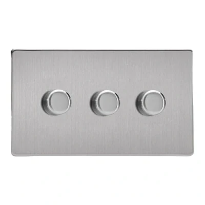 Image of Varilight 3 Gang Matrix Kit for Rotary Dimmers (Twin Plate) in Screwless Matt Chrome