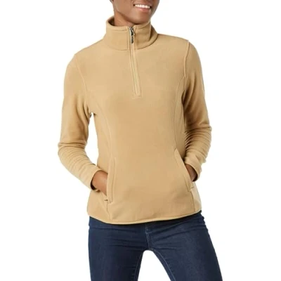 Image of Amazon Essentials Women&#039;s Classic Fit Long Sleeve Quarter Zip Polar Fleece Pullover Jacket (Available in Plus Size), Camel, 3XL