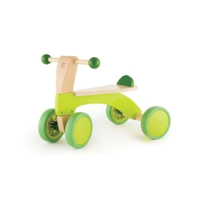 Image of Ride On Balance Bike, Sustainable Wood, Hape “Scoot Around 4 Wheeled, Rubber Tyres, For Toddlers And Up, Bright Green. 12m 4yrs