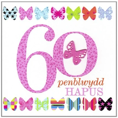 Image of Claire Giles Sherbet Sundaes Welsh Penblwydd Hapus 60th Birthday Card Pink