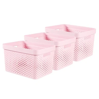Image of Curver Infinity Dots Set of 3 100% Recycled Large Storage Baskets 17 Litres Pink